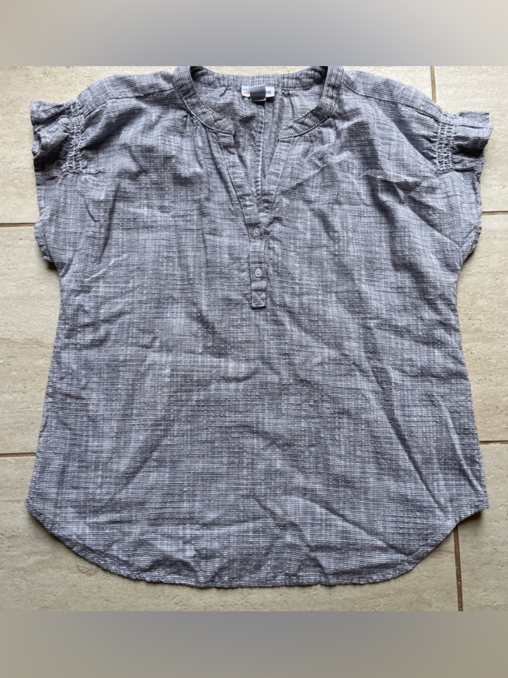 Liz Claiborne Black & White Stripe Cotton Gauze Henley Blouse Relaxed Coastal
